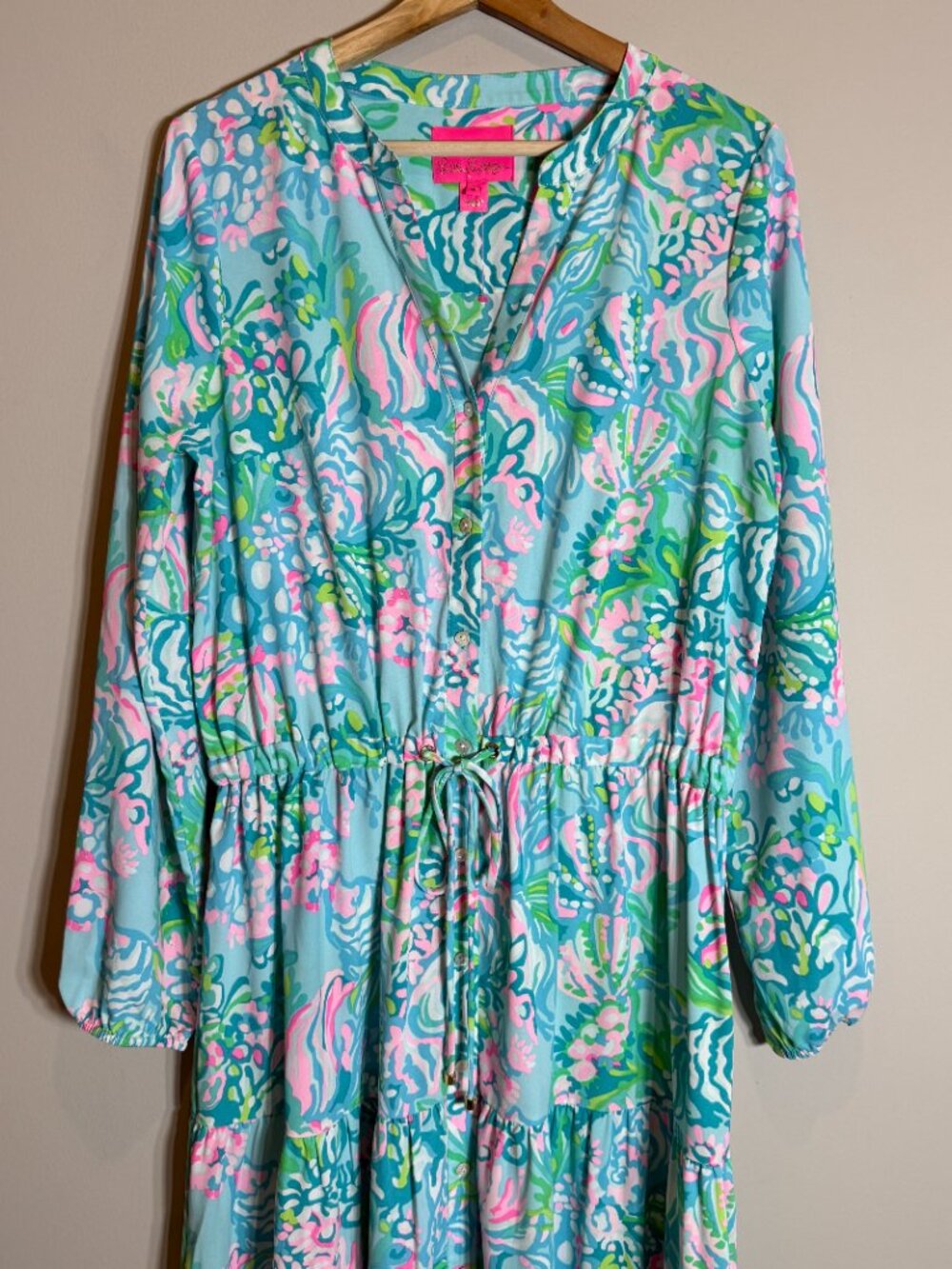 Lilly Pulitzer Cori Stretch Midi Shirt Dress Women's 10 Aqua La Vista Maxi NWOT - Picture 6 of 16